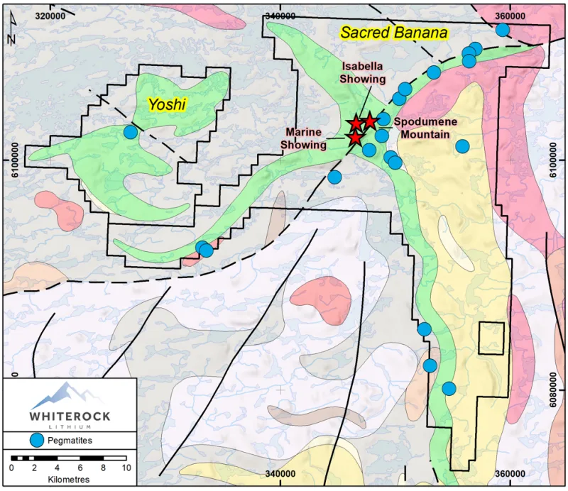 WhiteRock Lithium adds 20 pegmatite exposures at its 100%-owned Sacred Banana high-grade lithium project, Québec